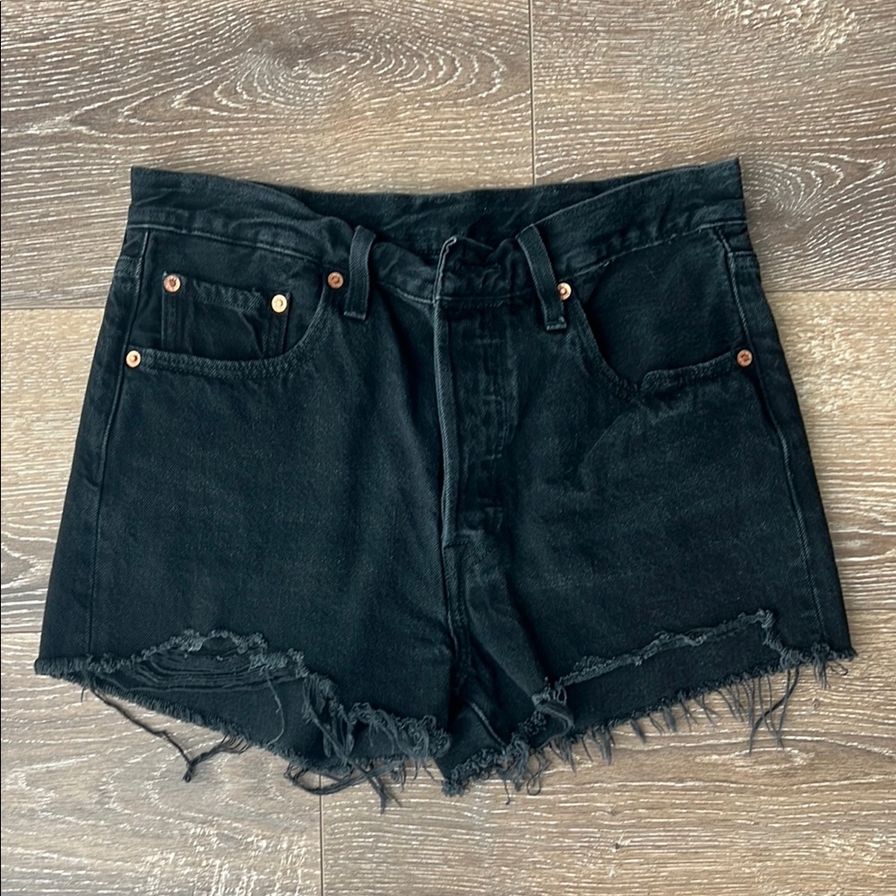 Levi's Black Jean Shorts Distressed
